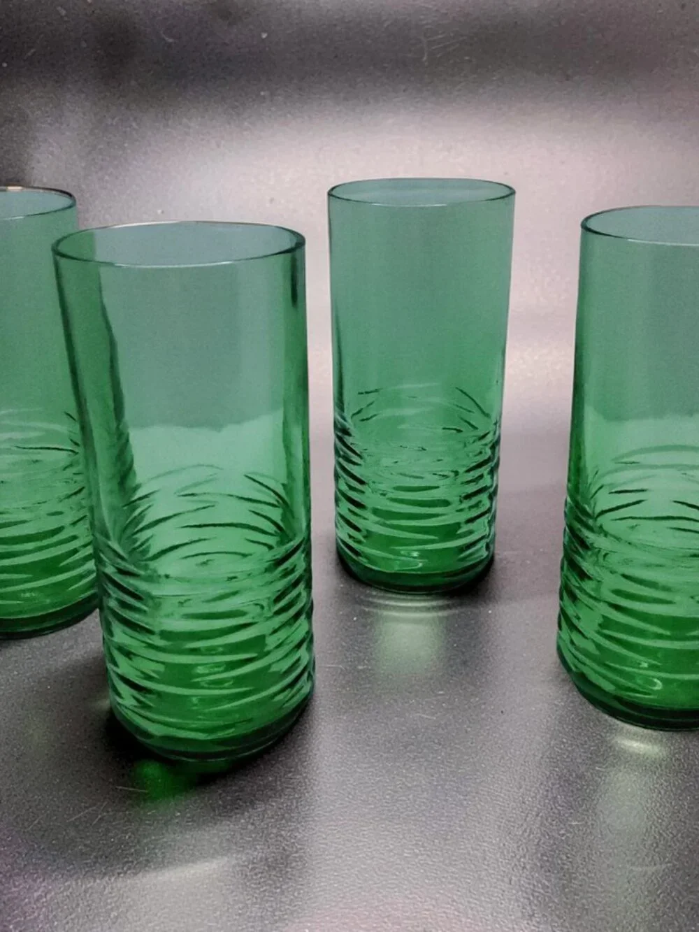 Vintage set of 4 Anchor Hocking sea moss green ribbed 8oz juice glasses